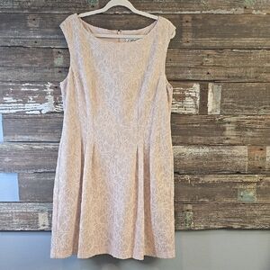 J Howard Elegant Brocade Lace Sleeveless Dress - Champagne Color, Size 18